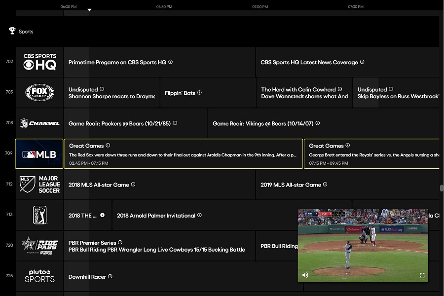 Sports channels on Pluto TV