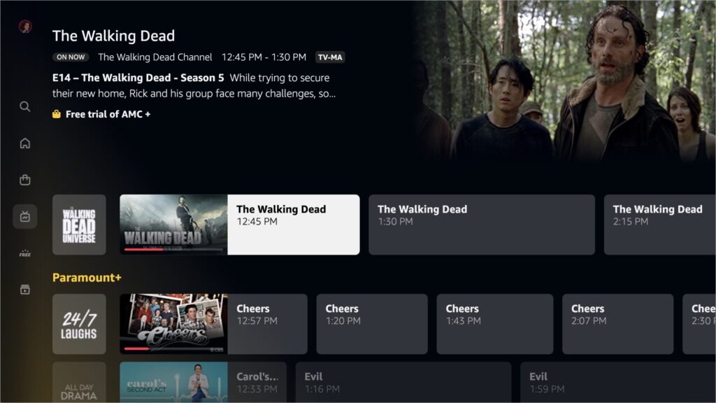 Live TV guide in the new Prime Video app